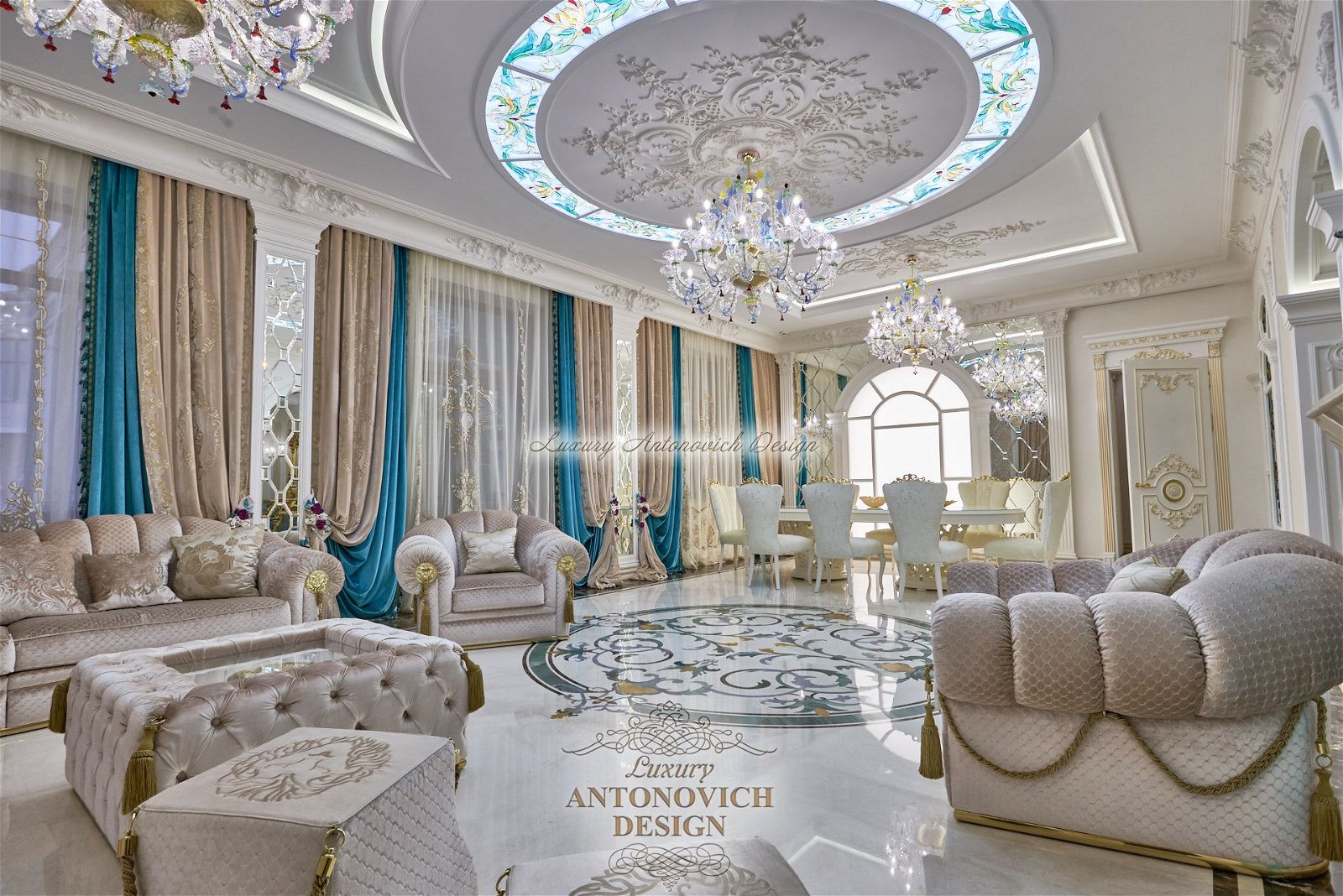 Роскошная гостиная, шторы в классическом стиле, Студия Antonovych Design