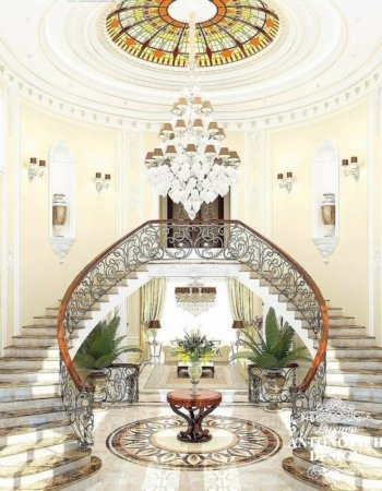 Элитный проект дома с роскошной лестницей в классическом стиле от студии дизайна в Астане Antonovych Design