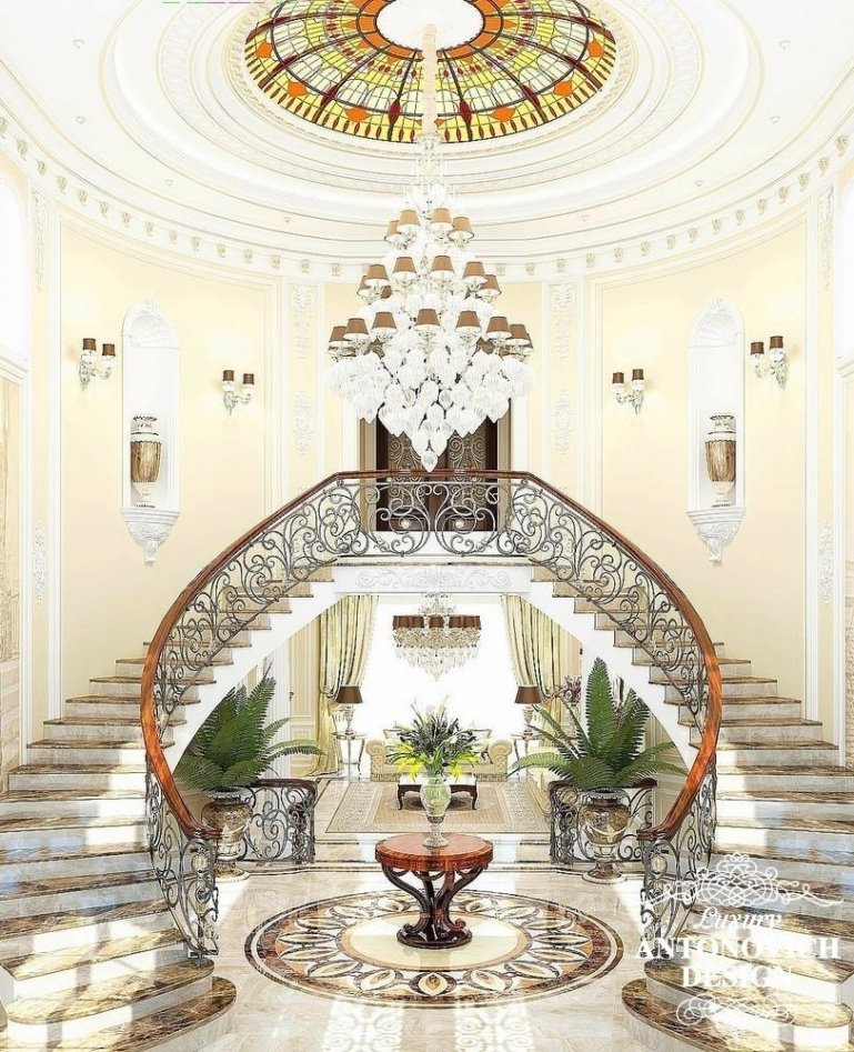 Элитный проект дома с роскошной лестницей в классическом стиле от студии дизайна в Астане Antonovych Design